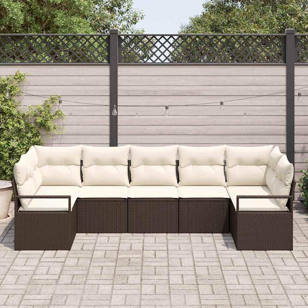 Garten-Sofa-Set mit Kissen mit Speicher 7 pcs Braun und Creme